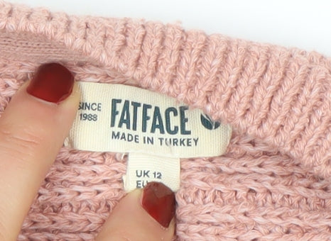 FatFace Women’s Pink Cotton Blend Chunky Knit Open Cardigan Size 12