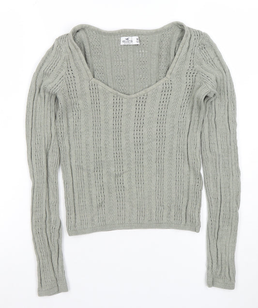 Hollister Womens Grey Cable Knit V-Neck Jumper Size M