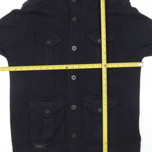 Dissident Men's Black L Military Button Cardigan Jumper