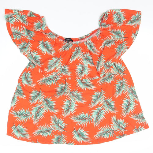 New Look Curves Orange Tropical Leaf Tunic Blouse Size 18