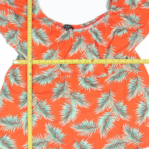 New Look Curves Orange Tropical Leaf Tunic Blouse Size 18