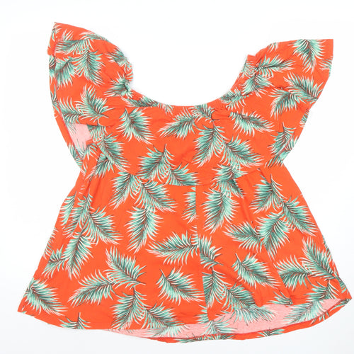 New Look Curves Orange Tropical Leaf Tunic Blouse Size 18