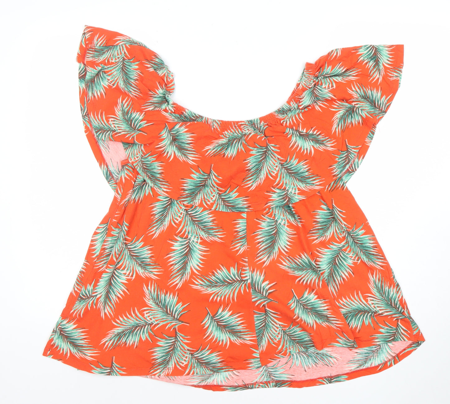 New Look Curves Orange Tropical Leaf Tunic Blouse Size 18