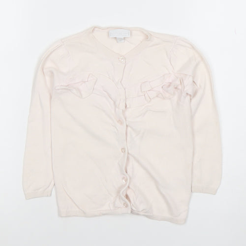 The Little White Company Girls Pink Cardigan 3-4 Years Merino Wool Cotton Bow Detail