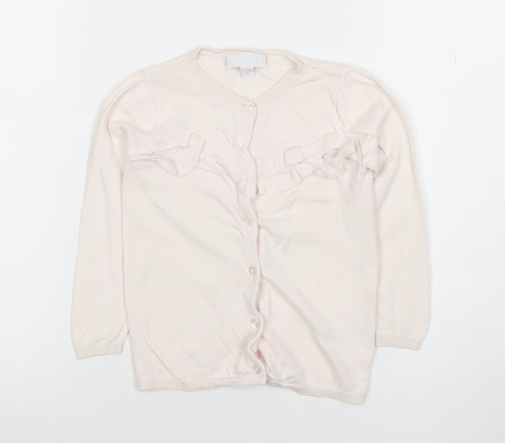 The Little White Company Girls Pink Cardigan 3-4 Years Merino Wool Cotton Bow Detail