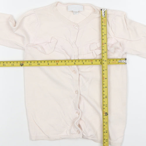 The Little White Company Girls Pink Cardigan 3-4 Years Merino Wool Cotton Bow Detail