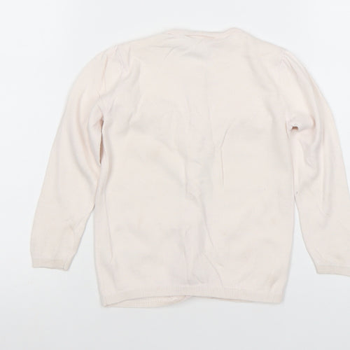 The Little White Company Girls Pink Cardigan 3-4 Years Merino Wool Cotton Bow Detail