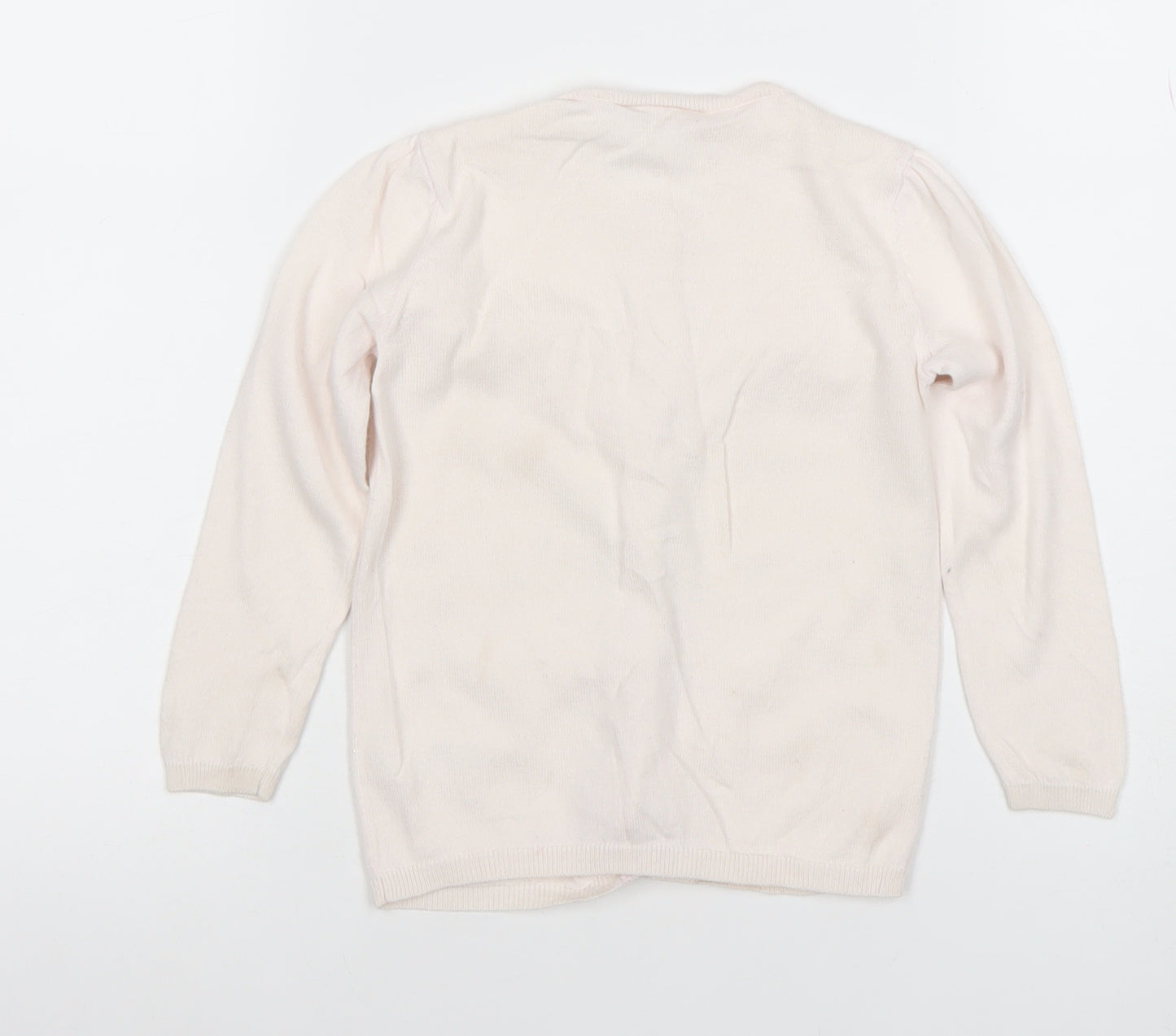 The Little White Company Girls Pink Cardigan 3-4 Years Merino Wool Cotton Bow Detail