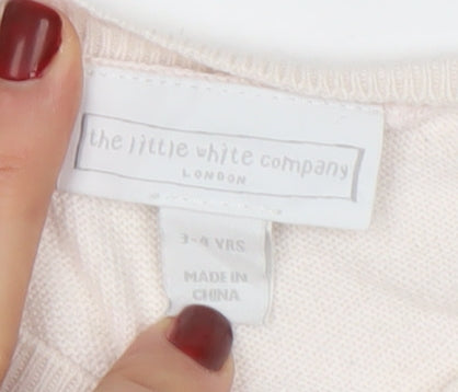The Little White Company Girls Pink Cardigan 3-4 Years Merino Wool Cotton Bow Detail
