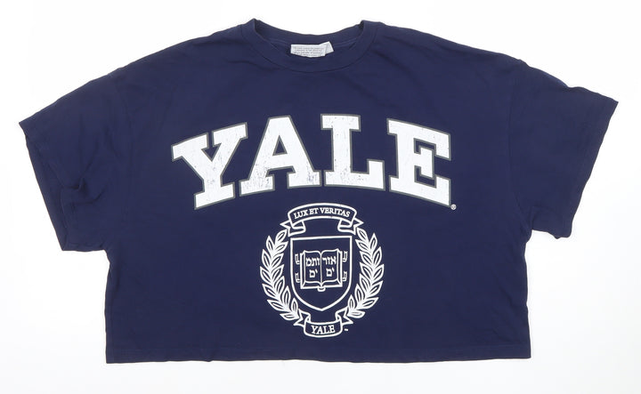 Yale University Women's Blue Cropped T-Shirt XL Relaxed Fit