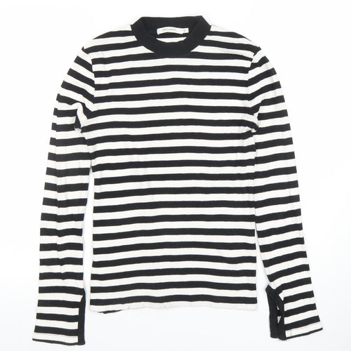 MOUSSY Women’s Black White Striped Long Sleeve Slim Fit Top S