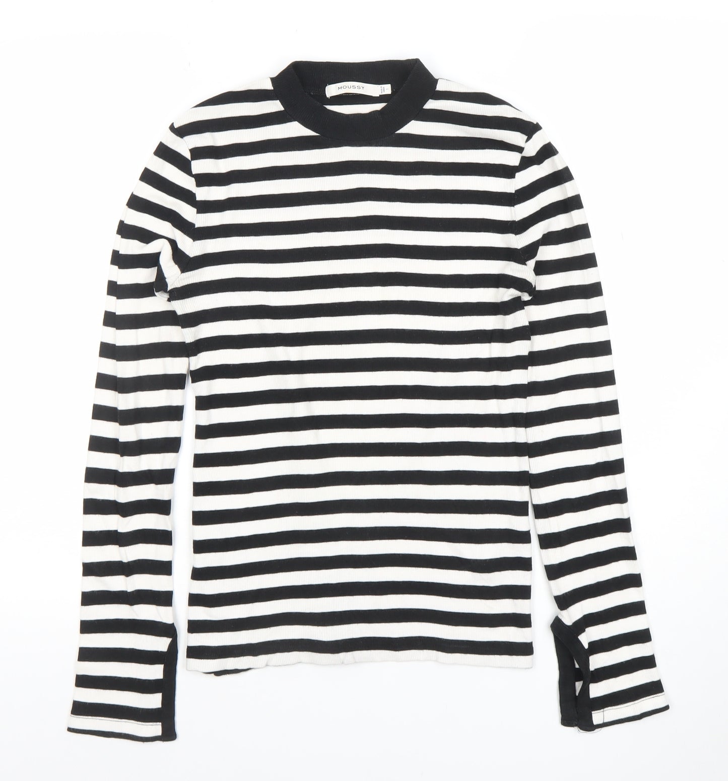 MOUSSY Women’s Black White Striped Long Sleeve Slim Fit Top S
