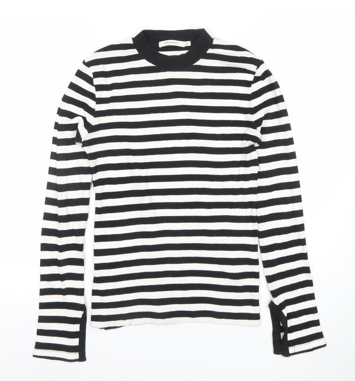 MOUSSY Women’s Black White Striped Long Sleeve Slim Fit Top S