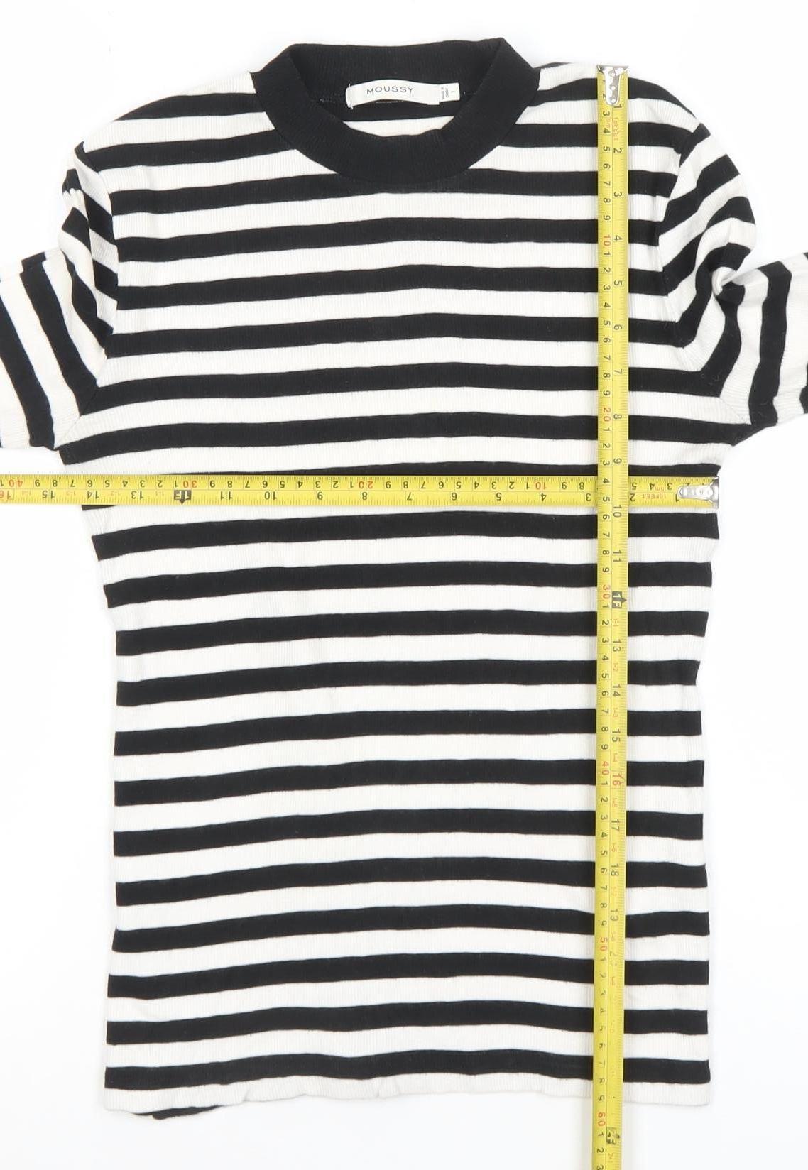 MOUSSY Women’s Black White Striped Long Sleeve Slim Fit Top S