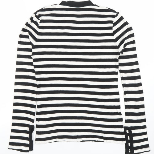 MOUSSY Women’s Black White Striped Long Sleeve Slim Fit Top S