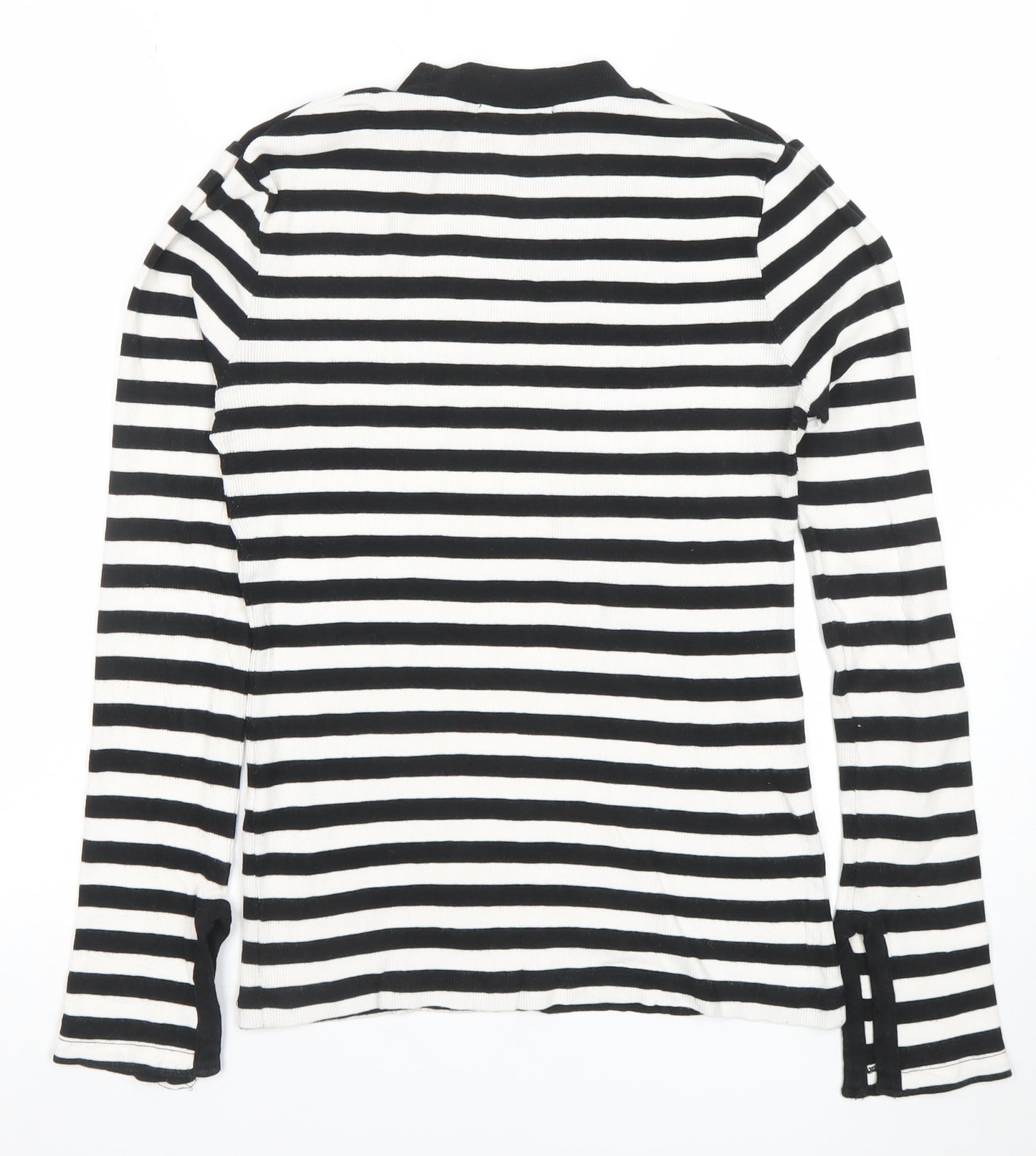 MOUSSY Women’s Black White Striped Long Sleeve Slim Fit Top S