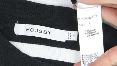 MOUSSY Women’s Black White Striped Long Sleeve Slim Fit Top S