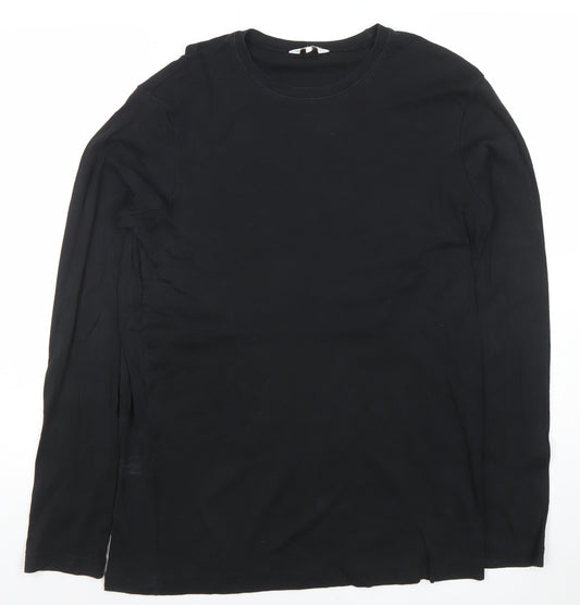 Cotton Traders Men's Black Long Sleeve Crew Neck Cotton T-Shirt Size L