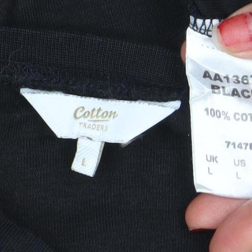 Cotton Traders Men's Black Long Sleeve Crew Neck Cotton T-Shirt Size L