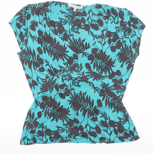 Laura Ashley Womens Blue Floral Wrap Blouse UK 10 Short Sleeve