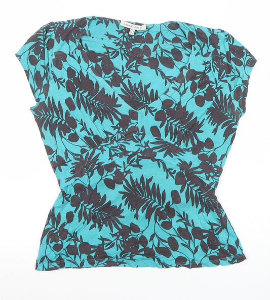 Laura Ashley Womens Blue Floral Wrap Blouse UK 10 Short Sleeve
