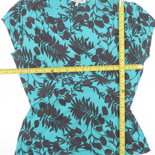 Laura Ashley Womens Blue Floral Wrap Blouse UK 10 Short Sleeve
