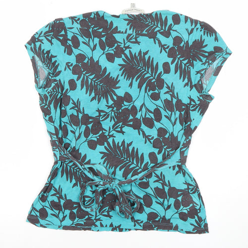Laura Ashley Womens Blue Floral Wrap Blouse UK 10 Short Sleeve