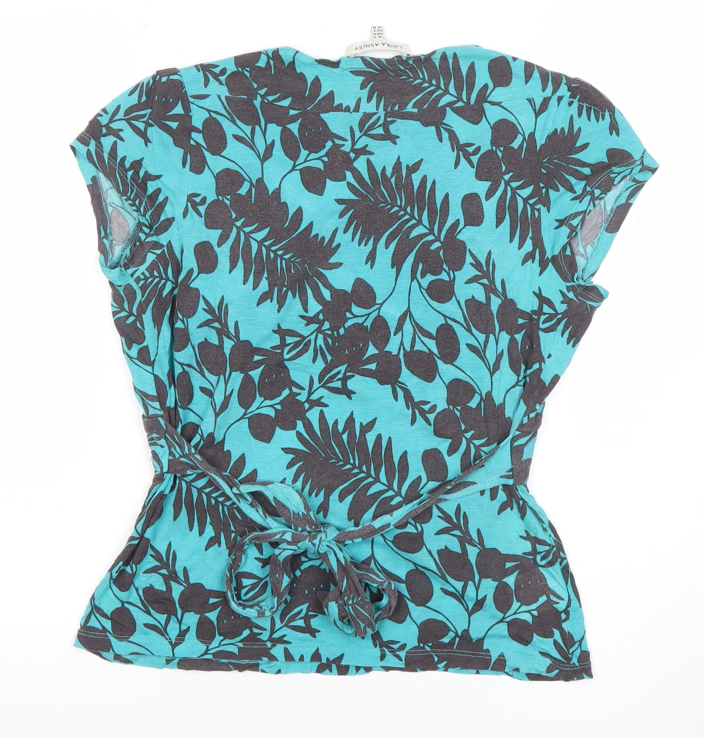 Laura Ashley Womens Blue Floral Wrap Blouse UK 10 Short Sleeve