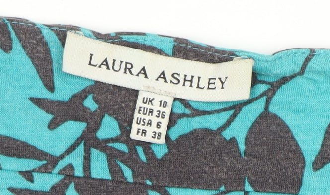 Laura Ashley Womens Blue Floral Wrap Blouse UK 10 Short Sleeve