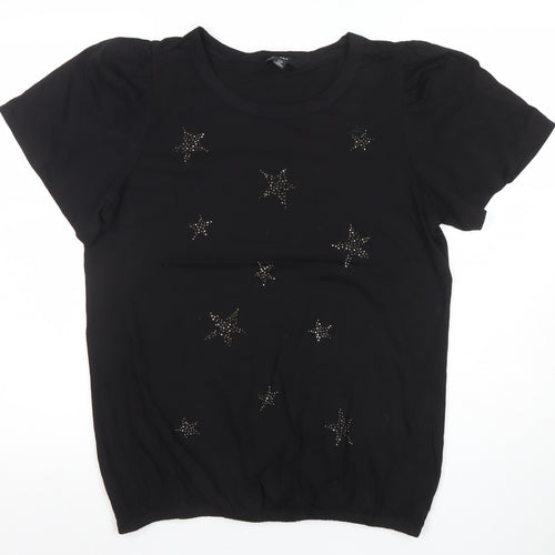 NEXT Womens Black Star Embellished Short Sleeve T-Shirt Size 12