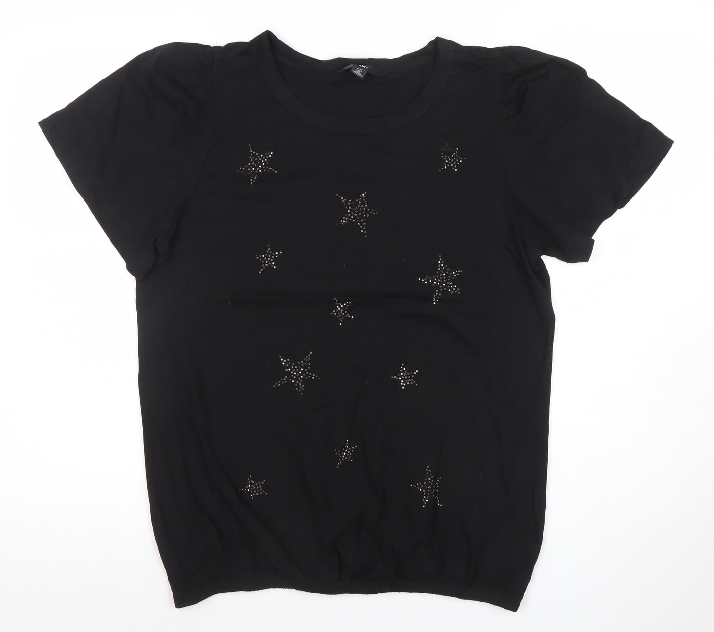 NEXT Womens Black Star Embellished Short Sleeve T-Shirt Size 12