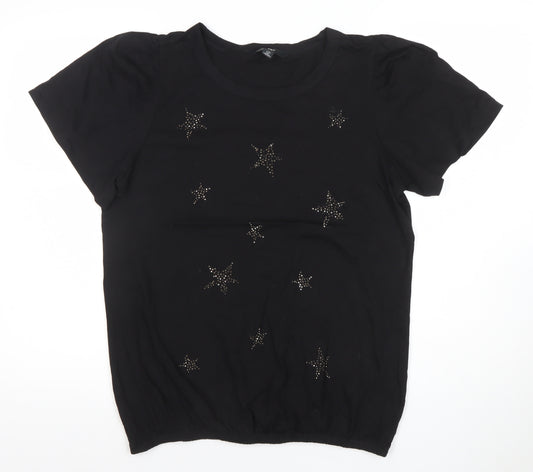NEXT Womens Black Star Embellished Short Sleeve T-Shirt Size 12
