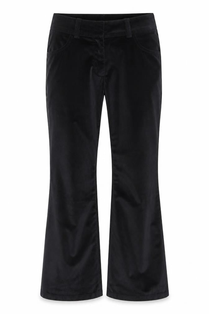Front view of Bourne Women's Black Cotton Blend Flared Trousers, size 14