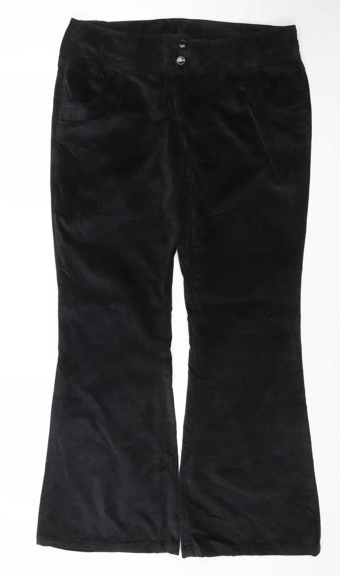 Bourne Women's Black Cotton Blend Flared Trousers Size 14