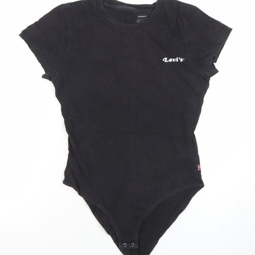 Levi's Women's Black Short Sleeve Bodysuit Size S Classic Cotton Logo Style