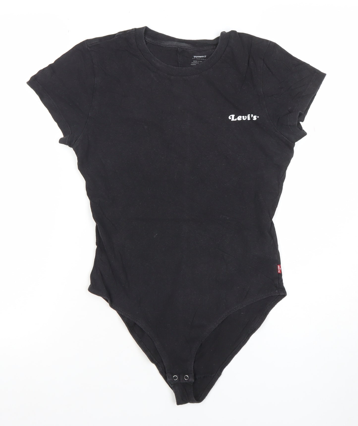 Levi's Women's Black Short Sleeve Bodysuit Size S Classic Cotton Logo Style