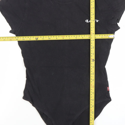Levi's Women's Black Short Sleeve Bodysuit Size S Classic Cotton Logo Style