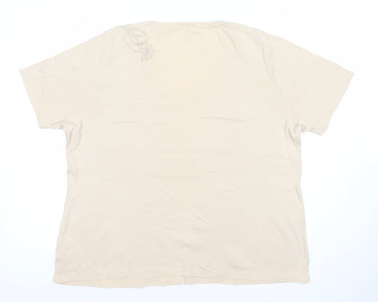 Marks and Spencer Women Beige V-Neck Embroidered Cotton T-Shirt Size 20