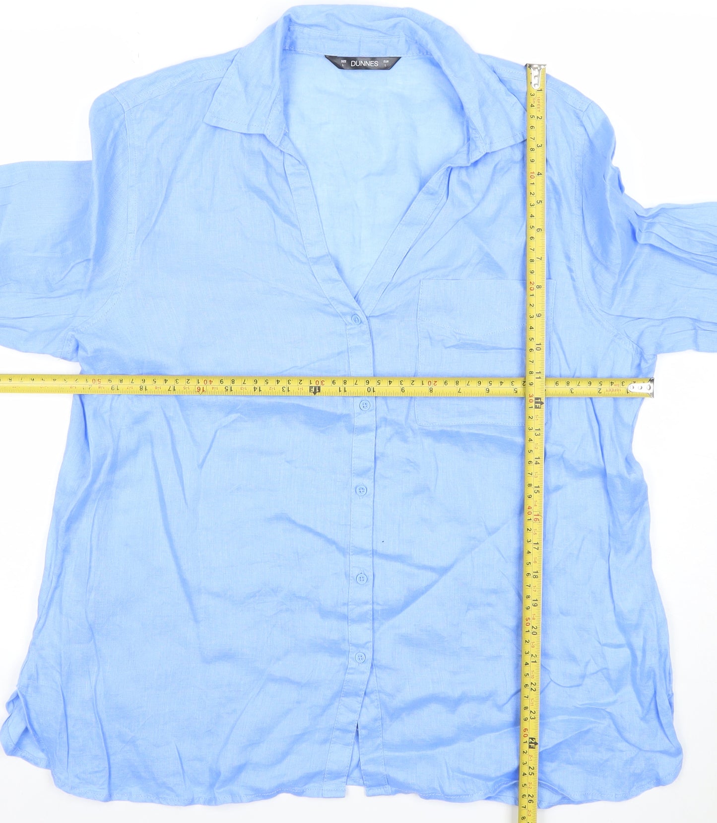 Dunnes Women Blue Linen Long Sleeve Button-Up Shirt Size L
