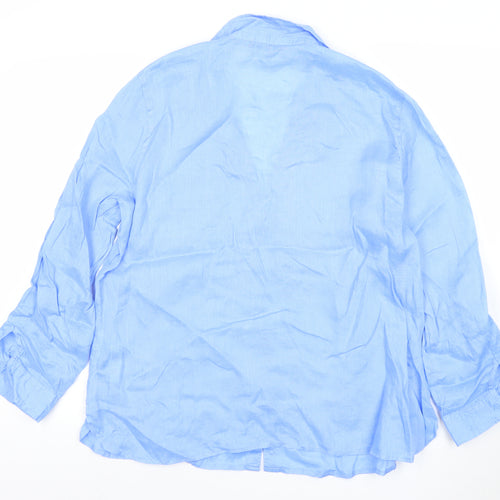 Dunnes Women Blue Linen Long Sleeve Button-Up Shirt Size L