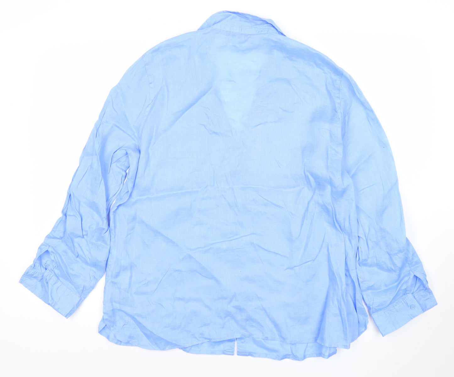 Dunnes Women Blue Linen Long Sleeve Button-Up Shirt Size L