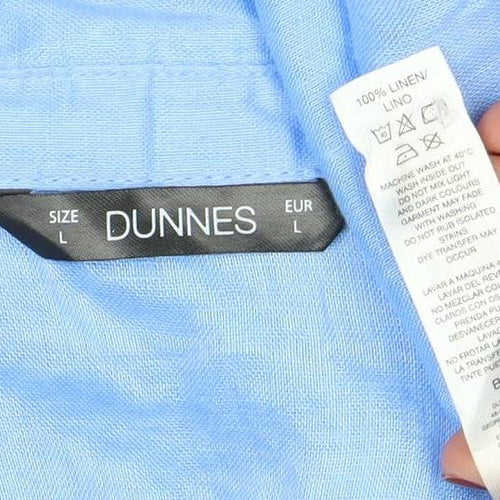 Dunnes Women Blue Linen Long Sleeve Button-Up Shirt Size L