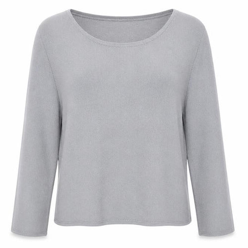 Bassini Women's Grey Beaded Knit 3/4 Sleeve Blouse M/L