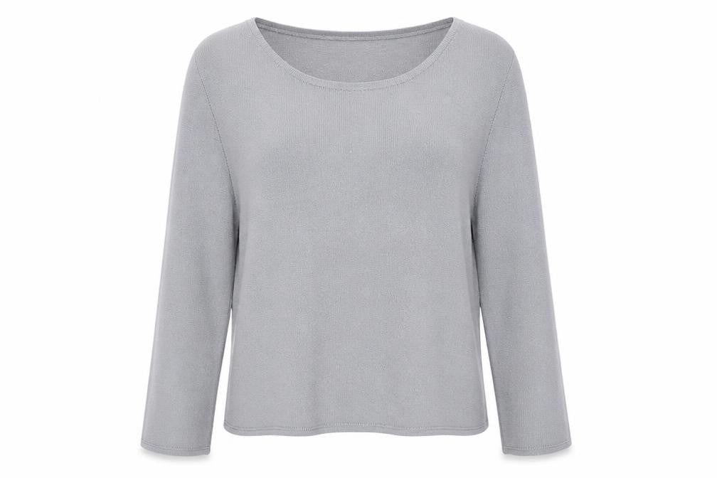 Bassini Women's Grey Beaded Knit 3/4 Sleeve Blouse M/L