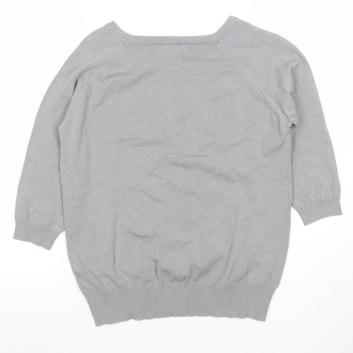 Bassini Women's Grey Beaded Knit 3/4 Sleeve Blouse M/L