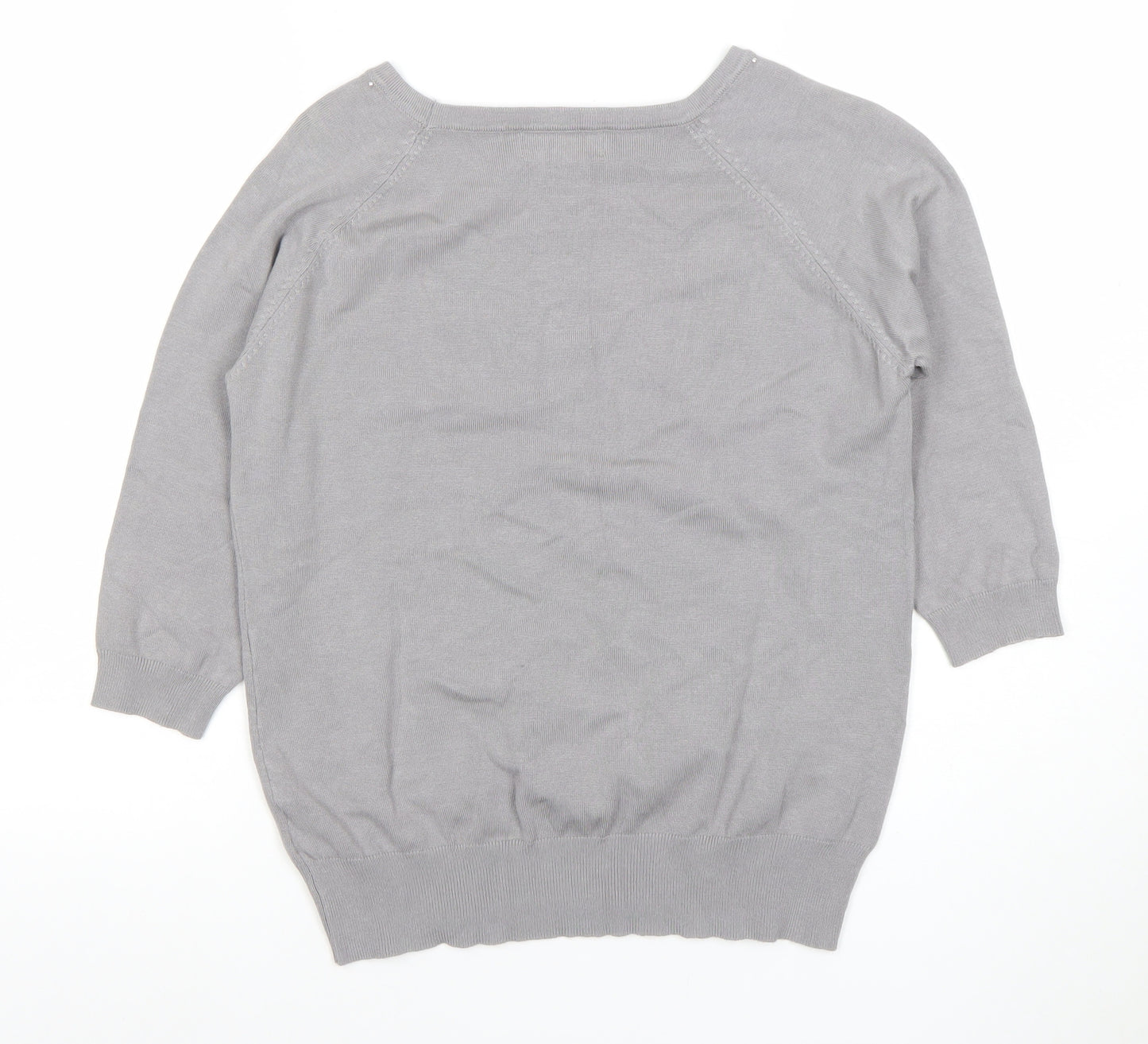 Bassini Women's Grey Beaded Knit 3/4 Sleeve Blouse M/L