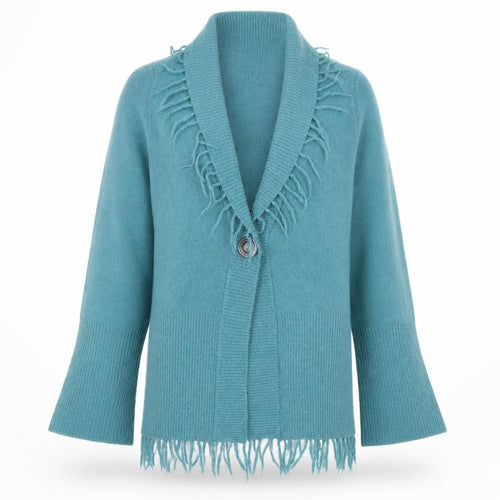 Soan Women's Blue Size 14 Fringe Knit Cardigan Jumper