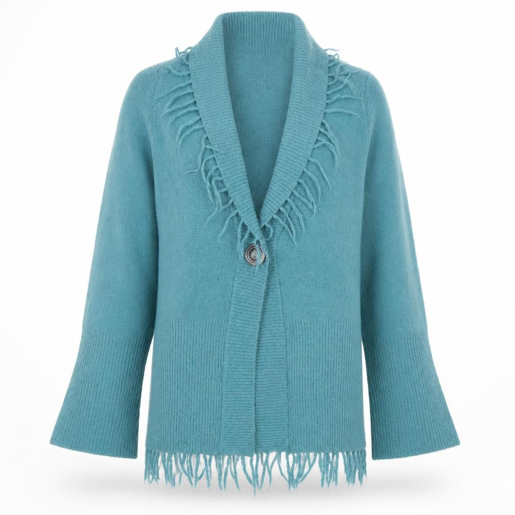 Soan Women's Blue Size 14 Fringe Knit Cardigan Jumper