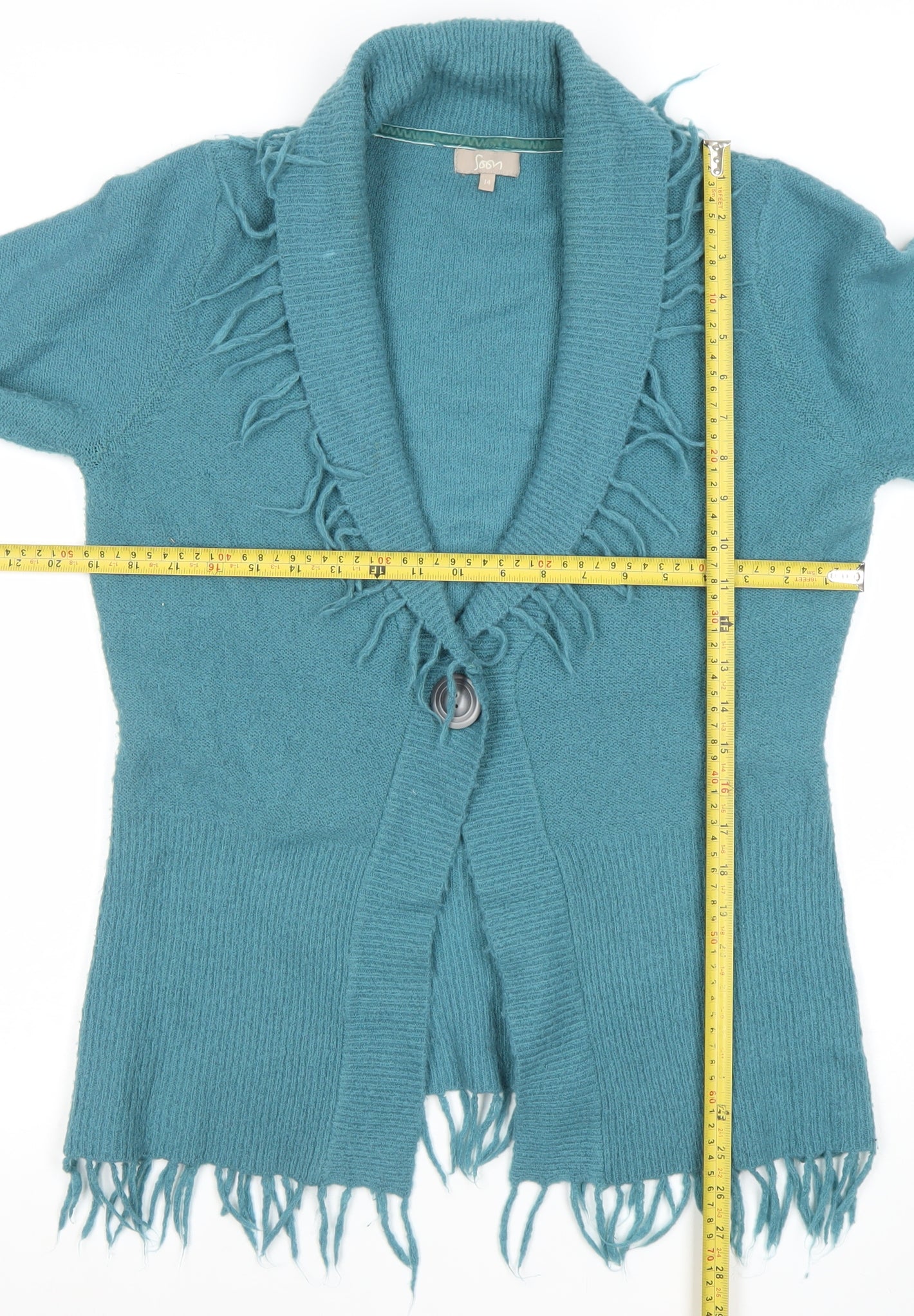 Soan Women's Blue Size 14 Fringe Knit Cardigan Jumper
