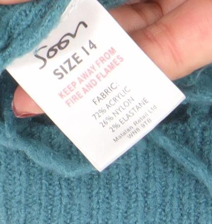 Soan Women's Blue Size 14 Fringe Knit Cardigan Jumper